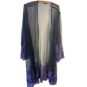 Vtg Embroidered Pyramid Collection 2X Witchy Purple Black Kimono Unique Boho